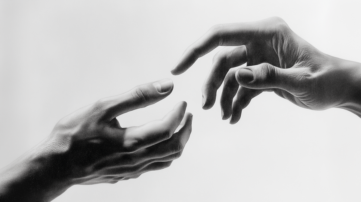 Hands reaching out representing human connection in technology