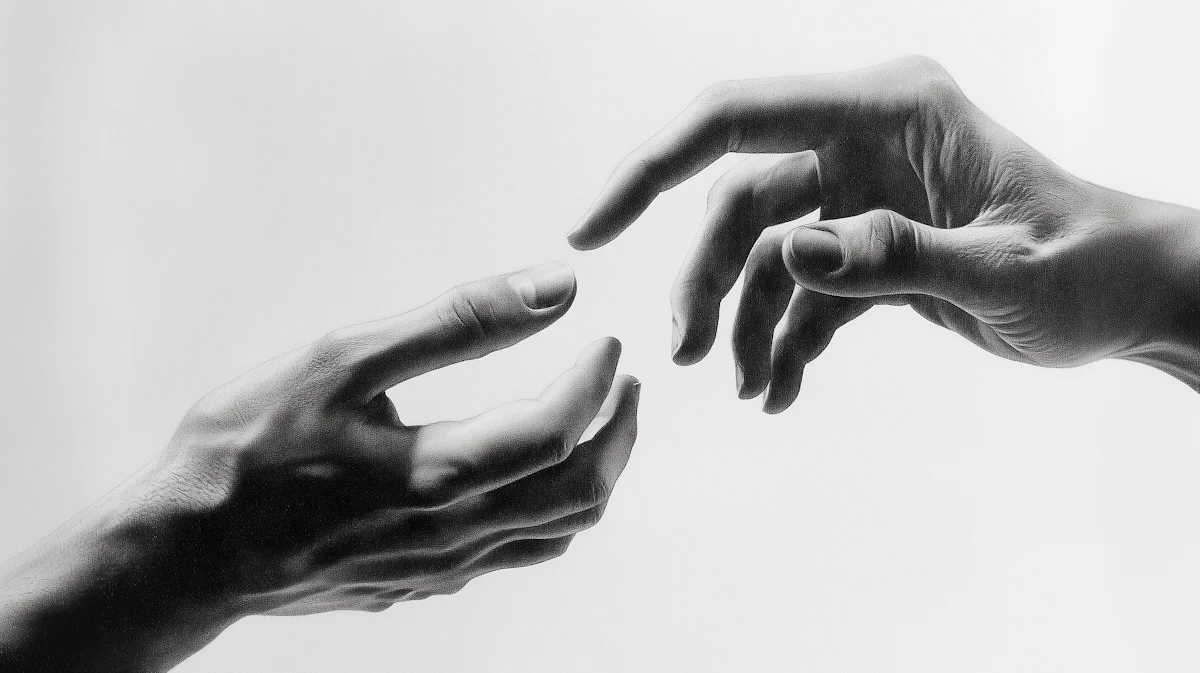 Hands reaching out representing human connection in technology